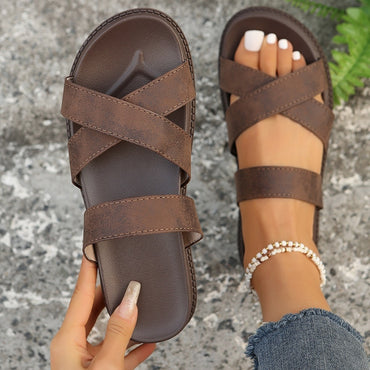 PREORDER: Crisscross PU Leather Flat Sandals