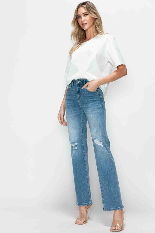 Distressed Darling High Rise Straight Jeans