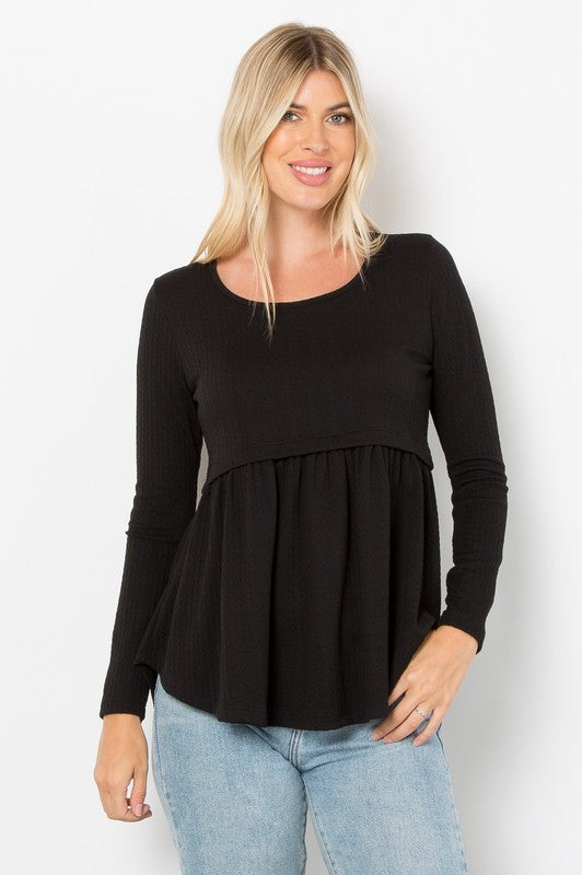 Textured & Twirly Babydoll Top- Black