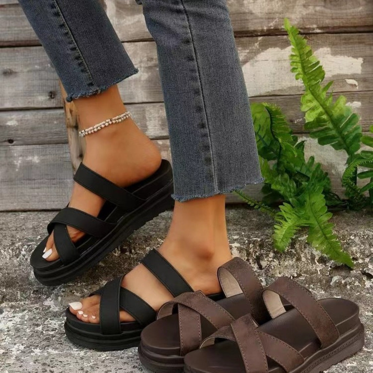 PREORDER: Crisscross PU Leather Flat Sandals