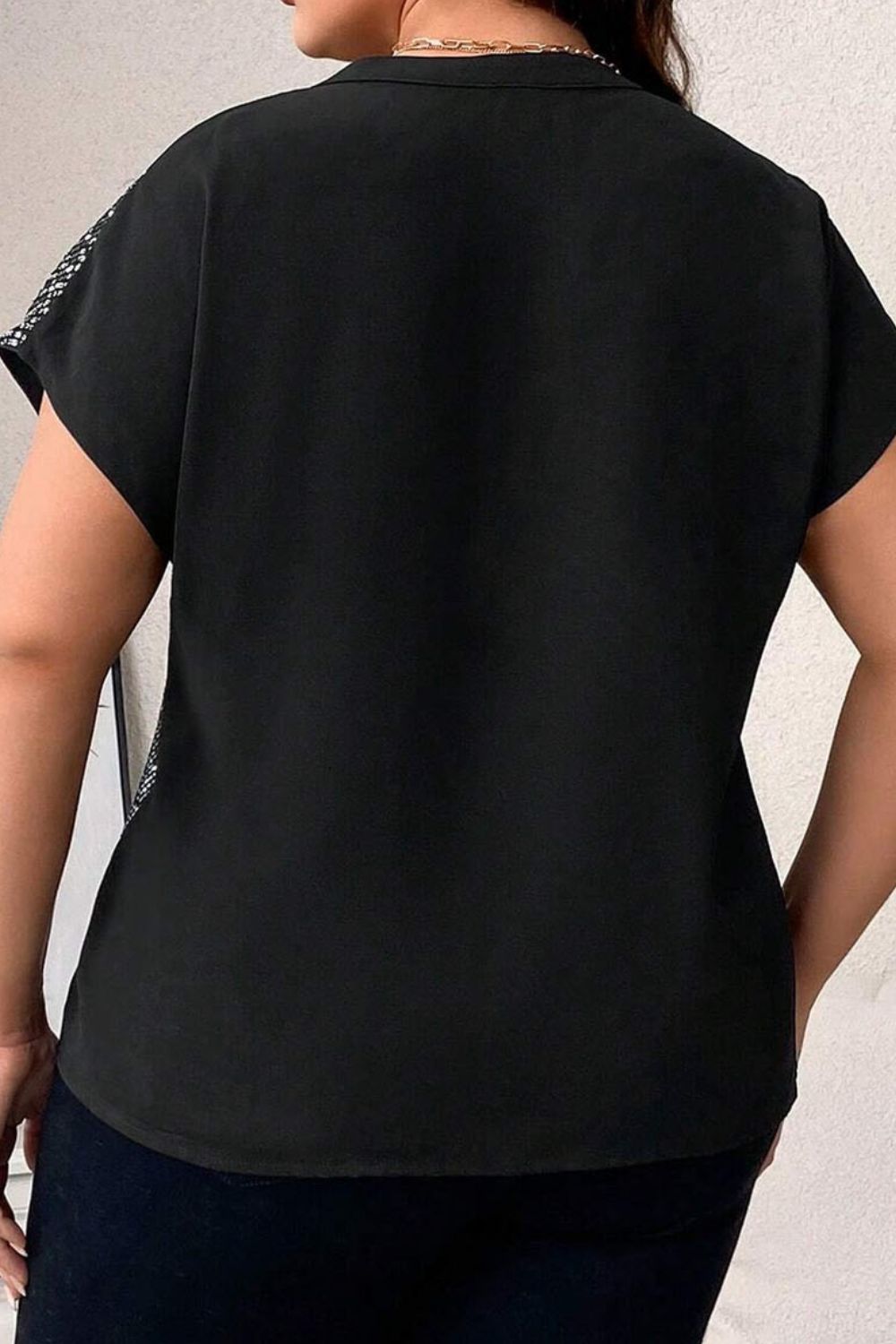 PREORDER: Plus Size Sequin Notched Short Sleeve T-Shirt