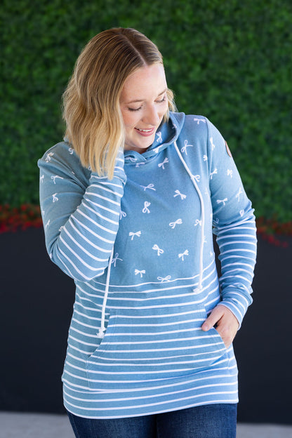 Michelle Mae Hailey Pullover Hoodie - Teal Ribbons and Stripes