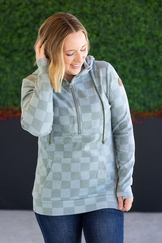 Michelle Mae HalfZip Hoodie - Olive Checkers