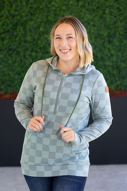 Michelle Mae HalfZip Hoodie - Olive Checkers