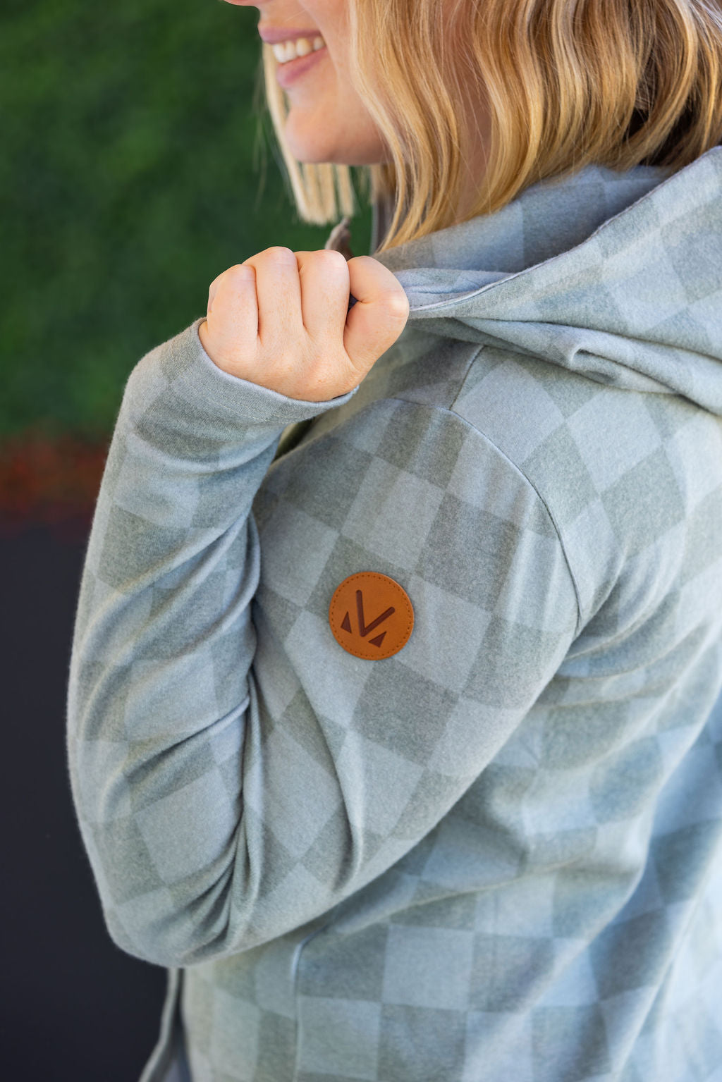 Michelle Mae HalfZip Hoodie - Olive Checkers