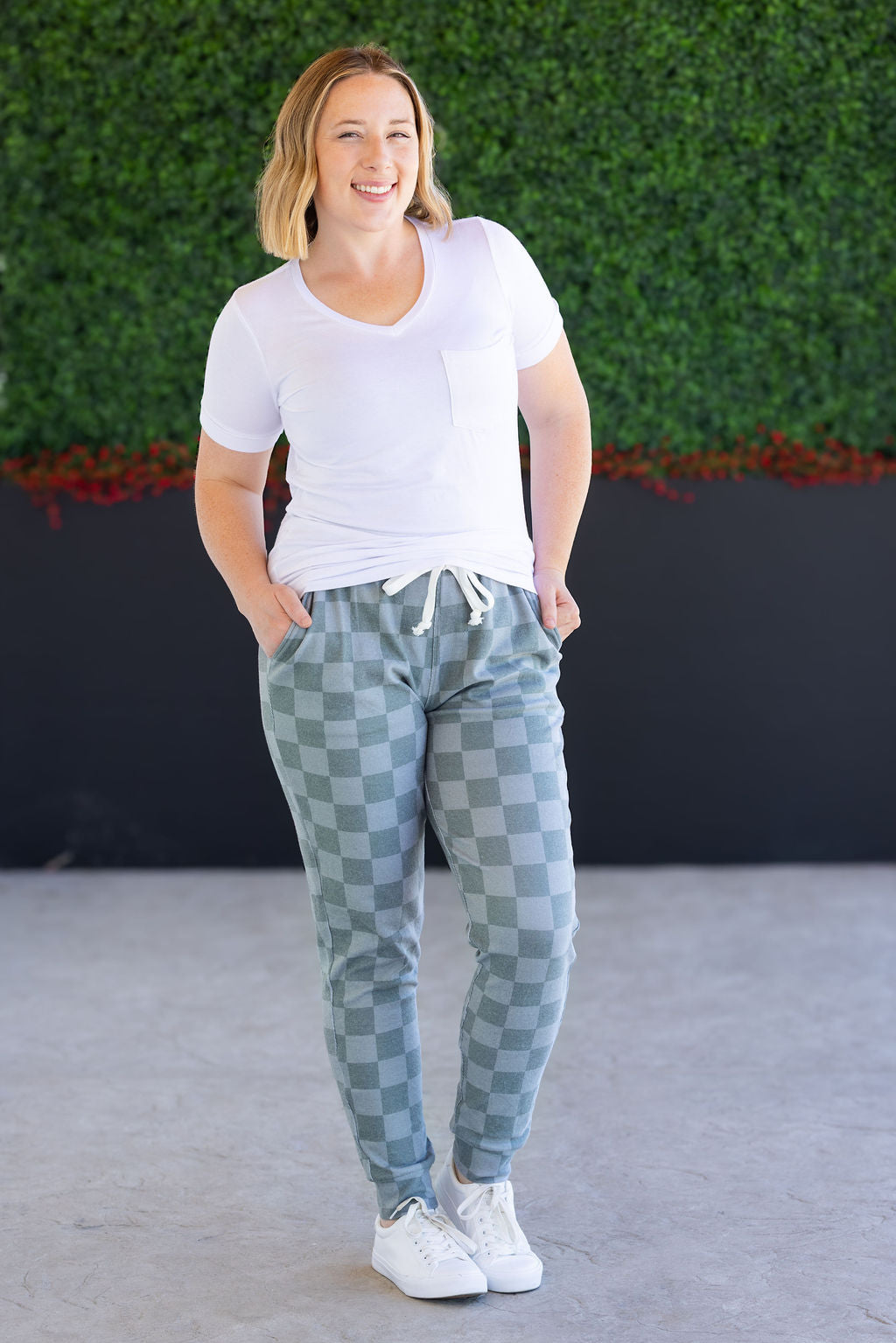 Michelle Mae Classic Joggers - Olive Checkers