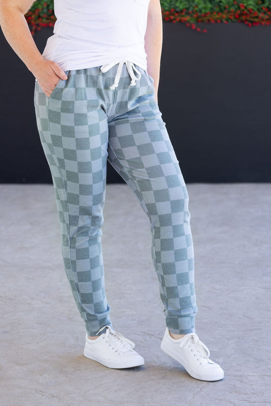 Michelle Mae Classic Joggers - Olive Checkers