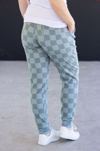 Michelle Mae Classic Joggers - Olive Checkers