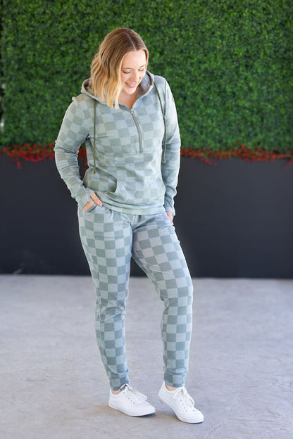 Michelle Mae Classic Joggers - Olive Checkers