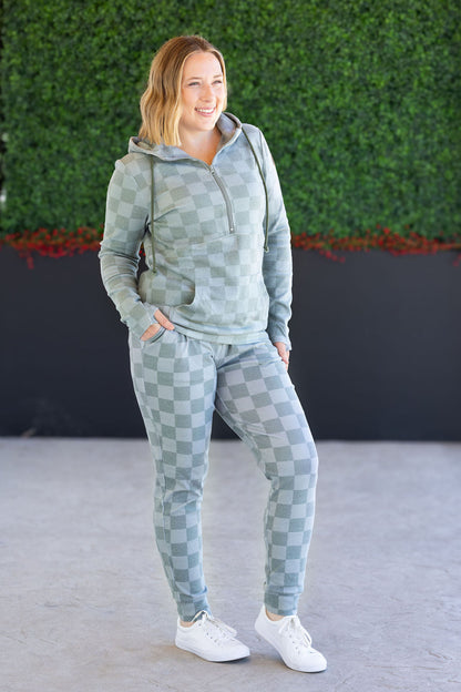 Michelle Mae Classic Joggers - Olive Checkers