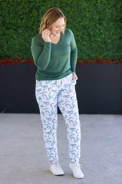 Michelle Mae Classic Joggers - Green Ribbons