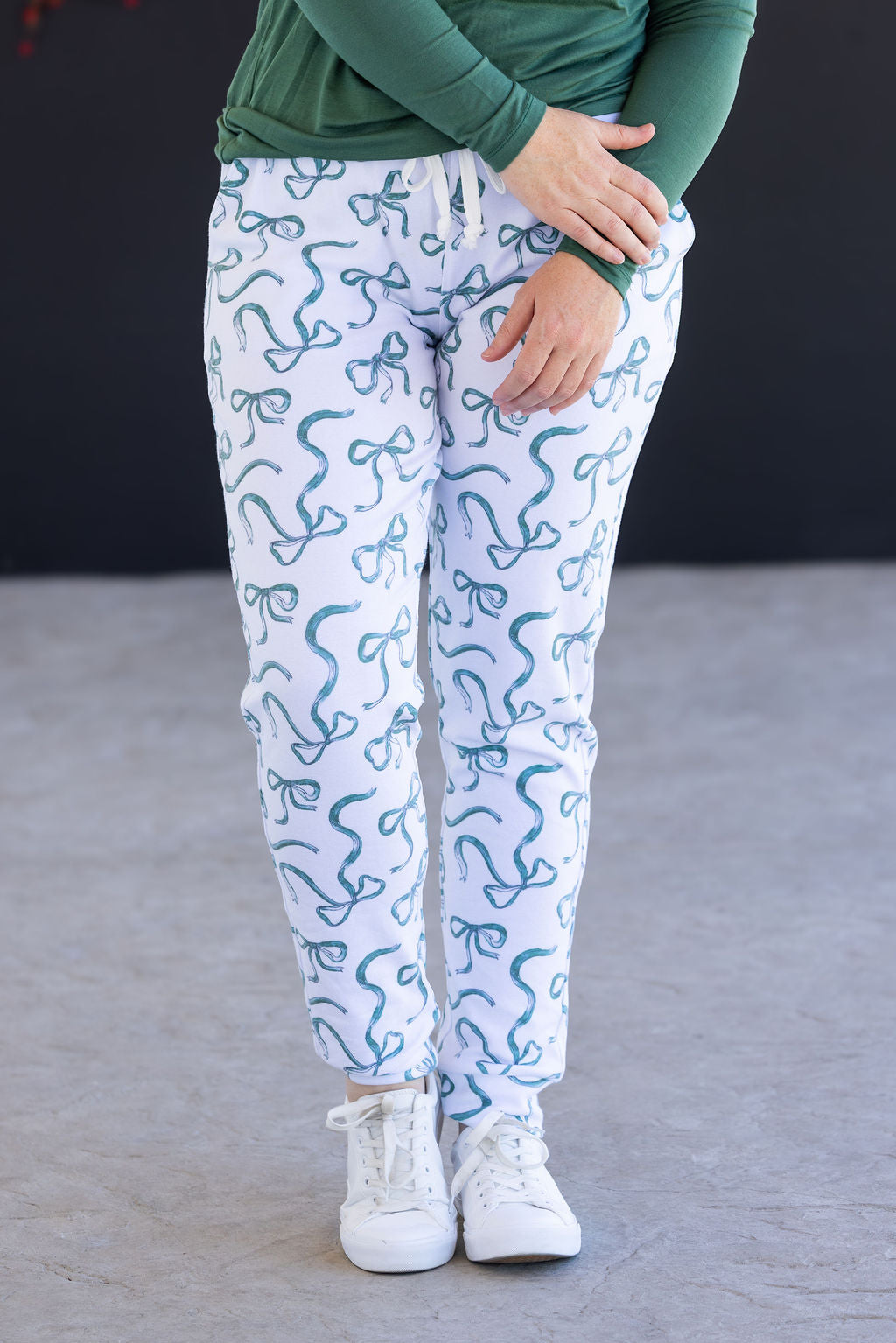 Michelle Mae Classic Joggers - Green Ribbons