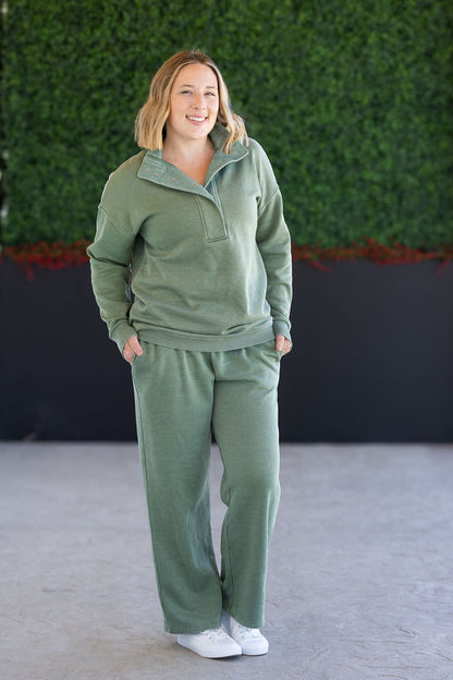 Michelle Mae Jesse Vintage Wash Snap Pullover - Olive