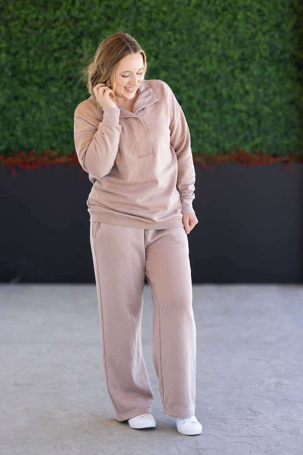 Michelle Mae Wide Leg Vintage Wash Bottoms - Tan