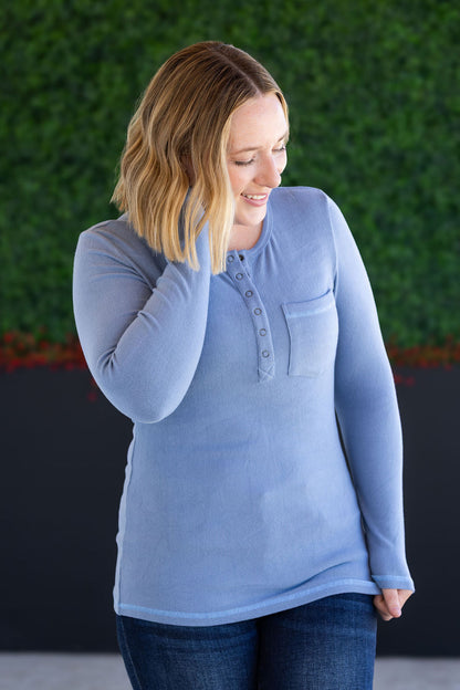 Michelle Mae Georgia Long Sleeve Top - Dusty Blue