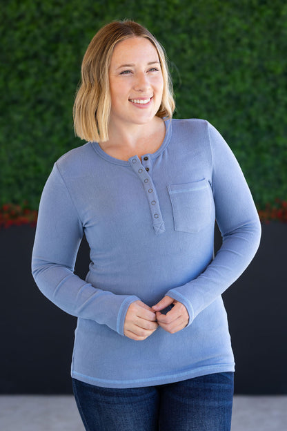 Michelle Mae Georgia Long Sleeve Top - Dusty Blue