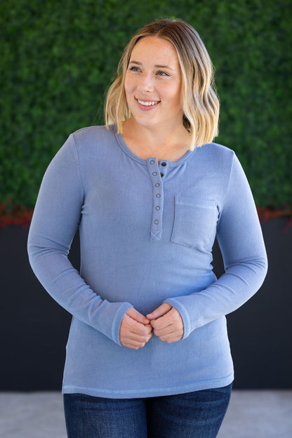 Michelle Mae Georgia Long Sleeve Top - Dusty Blue