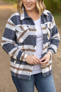 Michelle Mae Norah Plaid Shacket - Navy and Tan