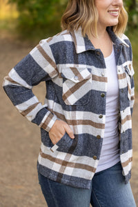 Michelle Mae Norah Plaid Shacket - Navy and Tan