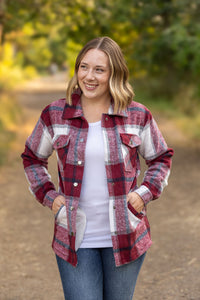 Michelle Mae Norah Plaid Shacket - Merlot and Grey Mix