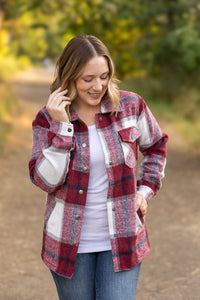 Michelle Mae Norah Plaid Shacket - Merlot and Grey Mix