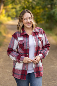 Michelle Mae Norah Plaid Shacket - Merlot and Grey Mix