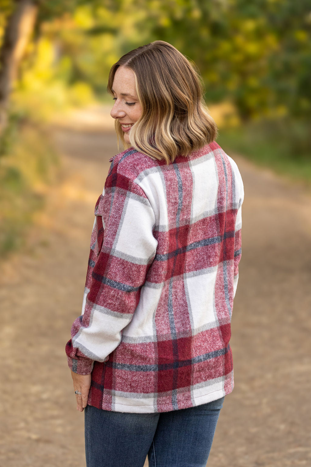 Michelle Mae Norah Plaid Shacket - Merlot and Grey Mix