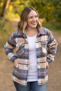 IN STOCK EN ROUTE Norah Plaid Shacket - Tan and Blue