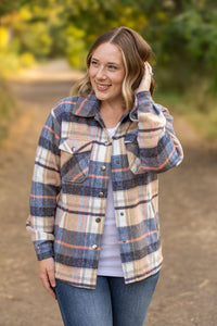 IN STOCK EN ROUTE Norah Plaid Shacket - Tan and Blue