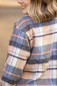 IN STOCK EN ROUTE Norah Plaid Shacket - Tan and Blue