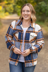 IN STOCK Norah Plaid Shacket - Navy and Orange