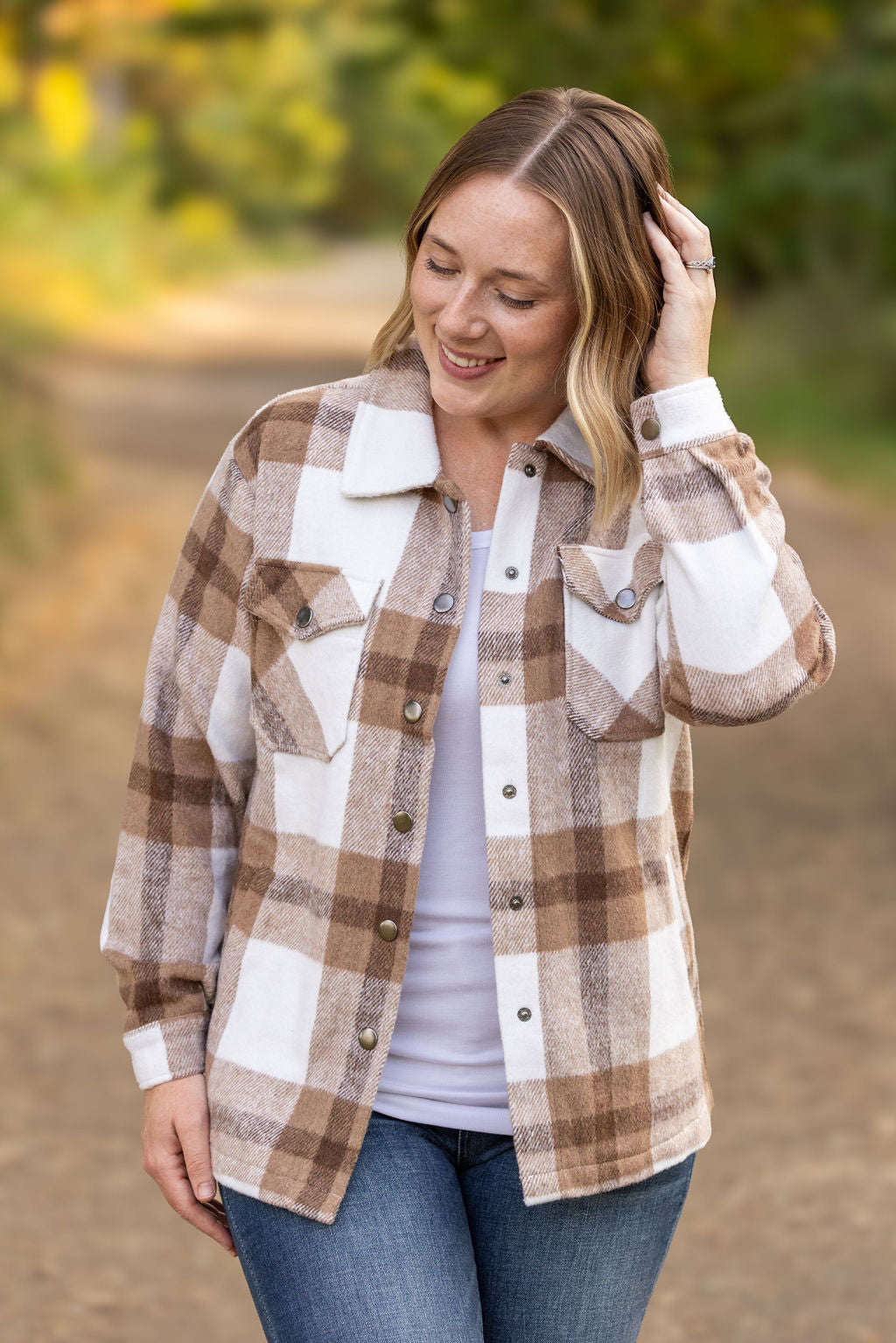 Michelle Mae Norah Plaid Shacket - Neutral Tones