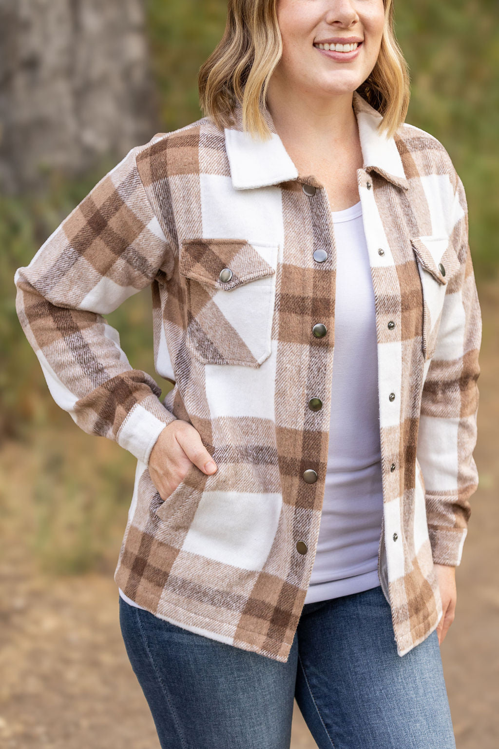 Michelle Mae Norah Plaid Shacket - Neutral Tones