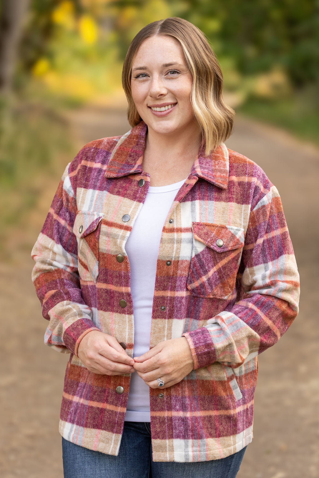 Michelle Mae Norah Plaid Shacket - Sunset Plaid