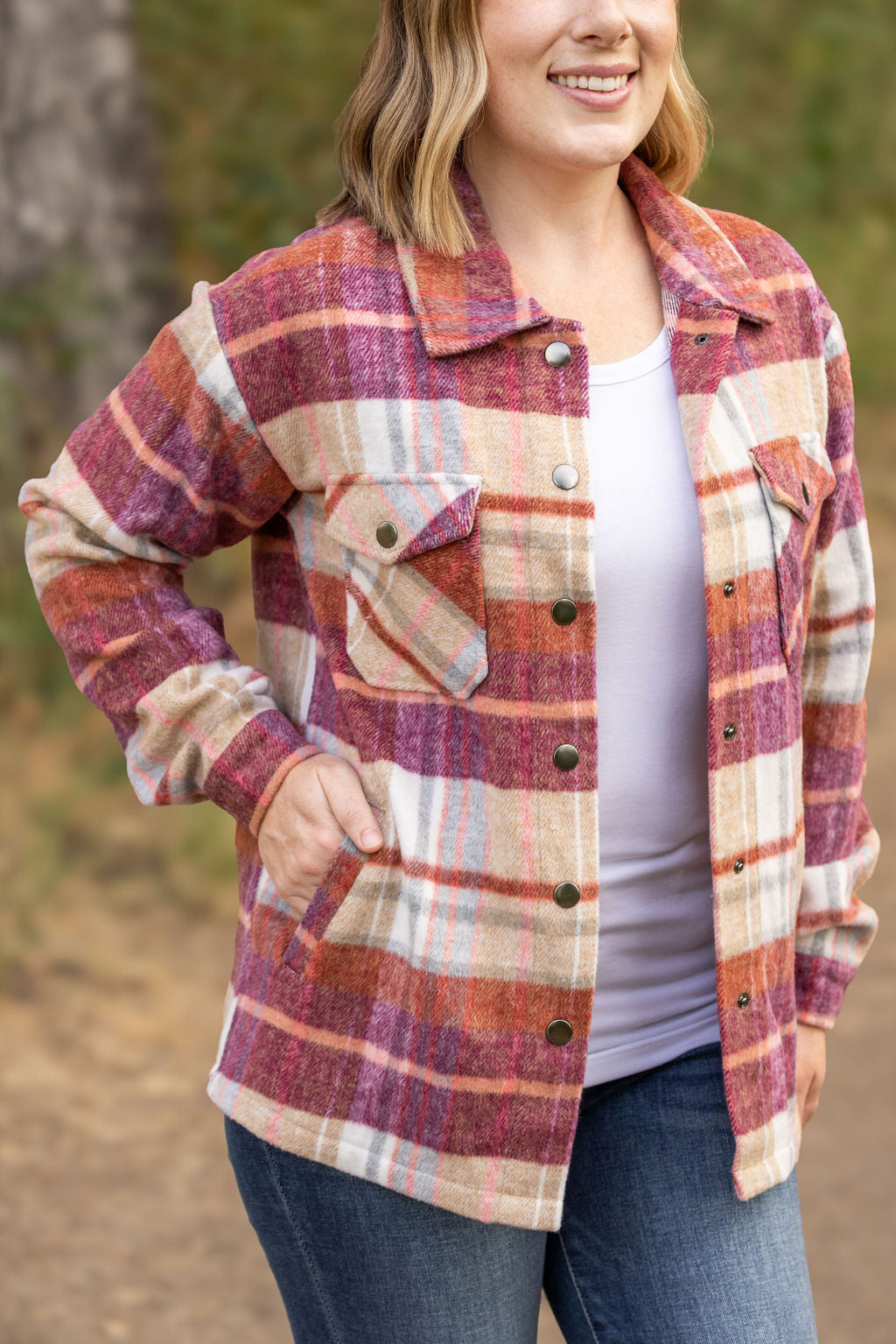 Michelle Mae Norah Plaid Shacket - Sunset Plaid