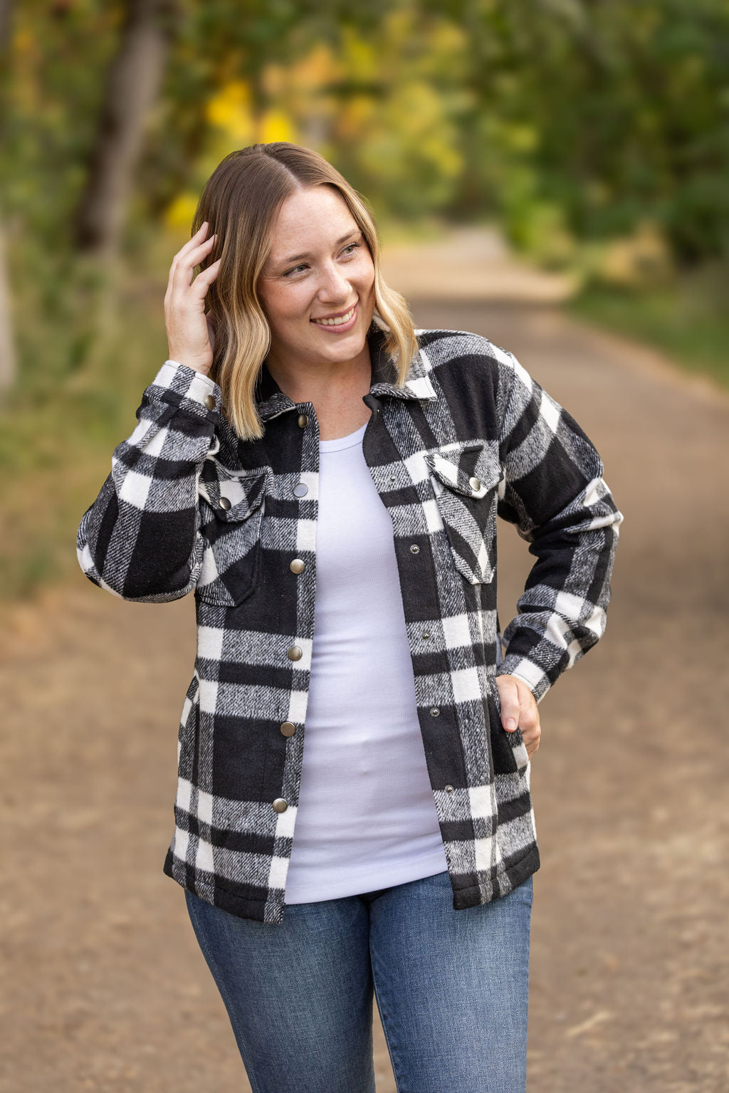 Michelle Mae Norah Plaid Shacket - Classic Black and White