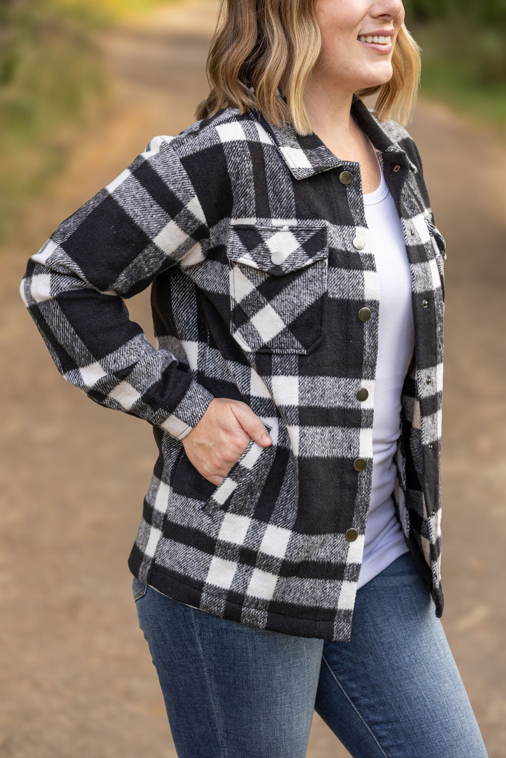 Michelle Mae Norah Plaid Shacket - Classic Black and White