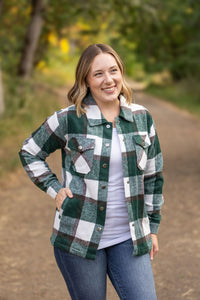 Michelle Mae Norah Plaid Shacket - Evergreen and White