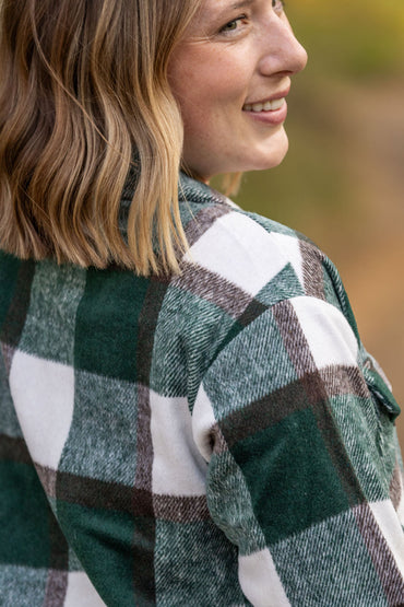 Michelle Mae Norah Plaid Shacket - Evergreen and White