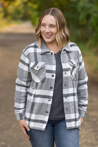 Michelle Mae Norah Plaid Shacket - Classic Grey and White