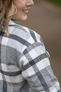 Michelle Mae Norah Plaid Shacket - Classic Grey and White