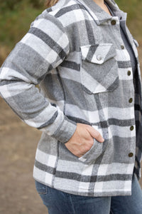 Michelle Mae Norah Plaid Shacket - Classic Grey and White