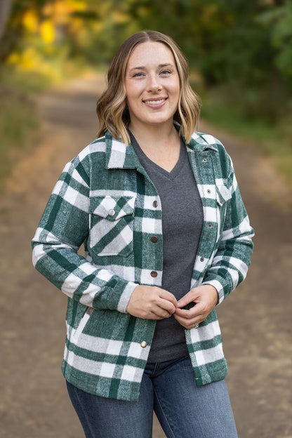 Michelle Mae Norah Plaid Shacket - Classic Green and Grey Mix