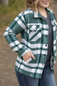 Michelle Mae Norah Plaid Shacket - Classic Green and Grey Mix