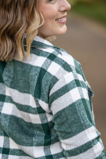 Michelle Mae Norah Plaid Shacket - Classic Green and Grey Mix