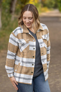 Michelle Mae Norah Plaid Shacket - Camel and Grey