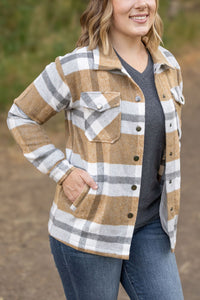 Michelle Mae Norah Plaid Shacket - Camel and Grey