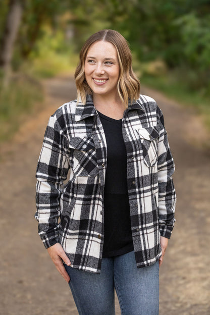 Michelle Mae Norah Plaid Shacket - White and Black