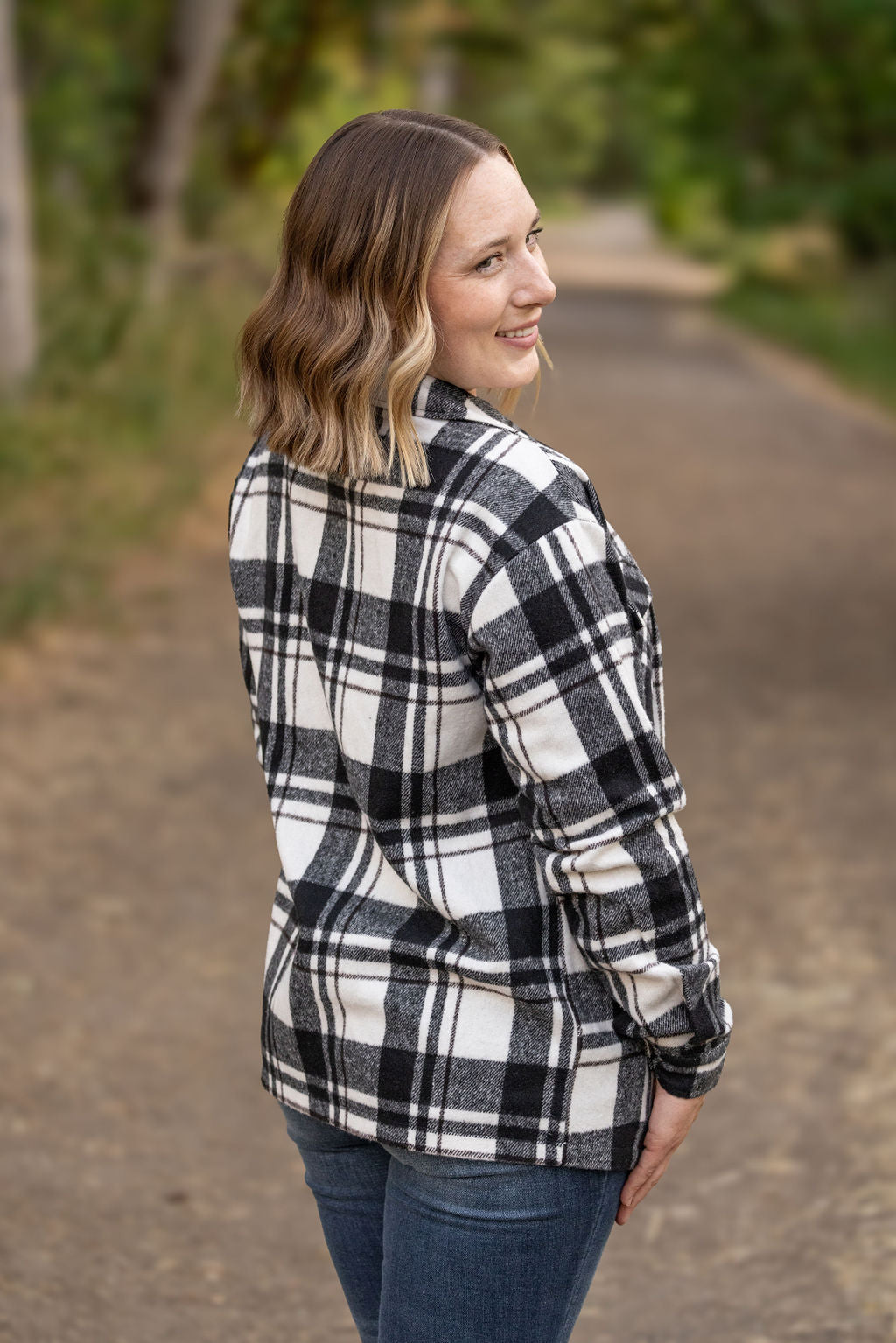Michelle Mae Norah Plaid Shacket - Ivory and Black