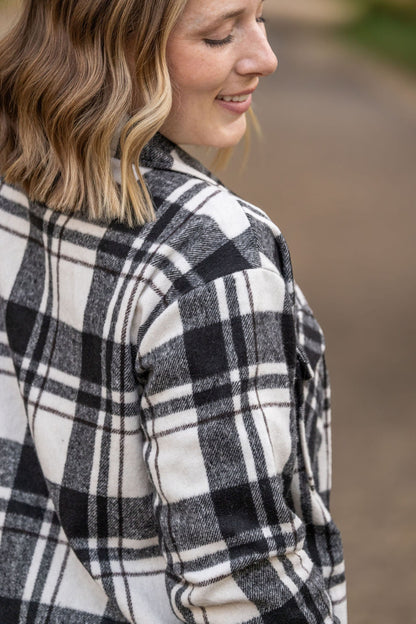 Michelle Mae Norah Plaid Shacket - Ivory and Black